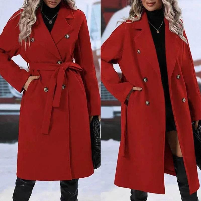 Lapel Double-Breasted Trench Coat with Belt – Women’s Winter - ZA-Zola