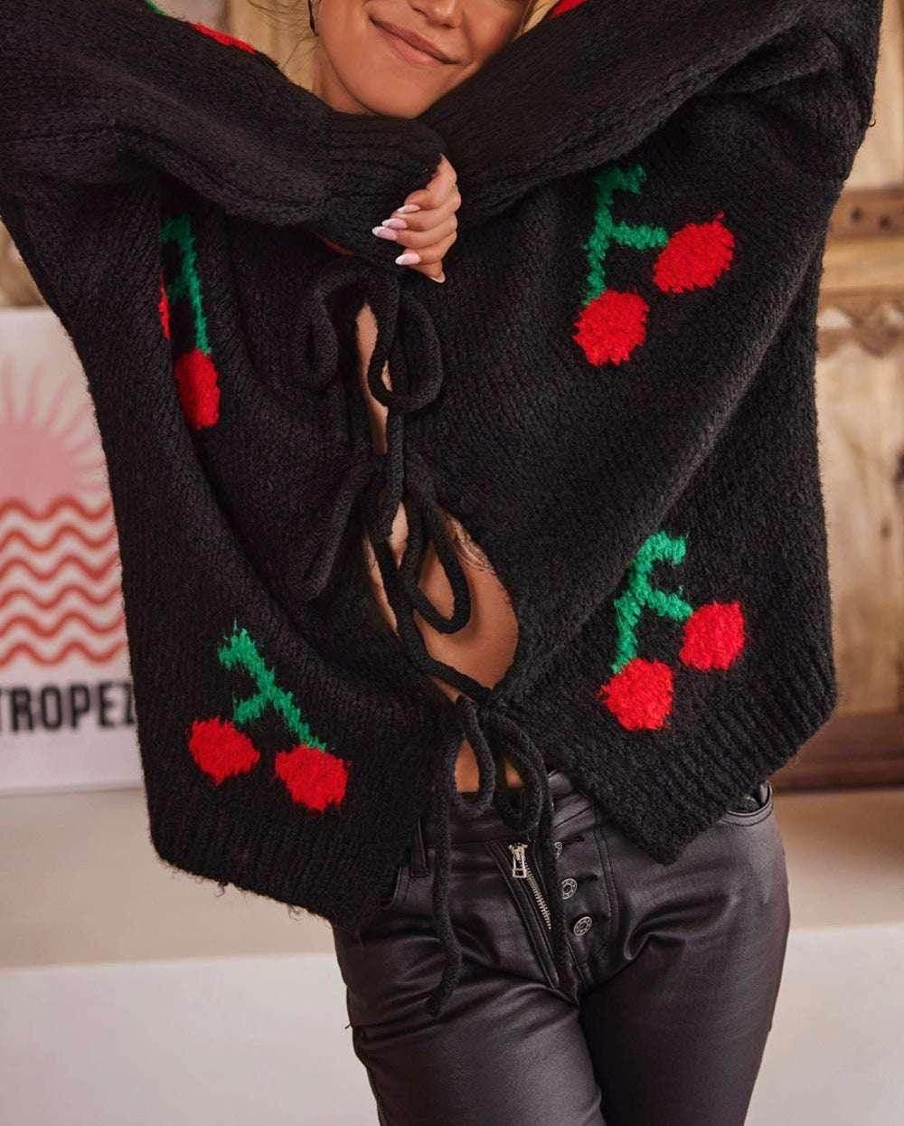 Cherry Embroidered Cardigan Sweater Women - ZA-Zola