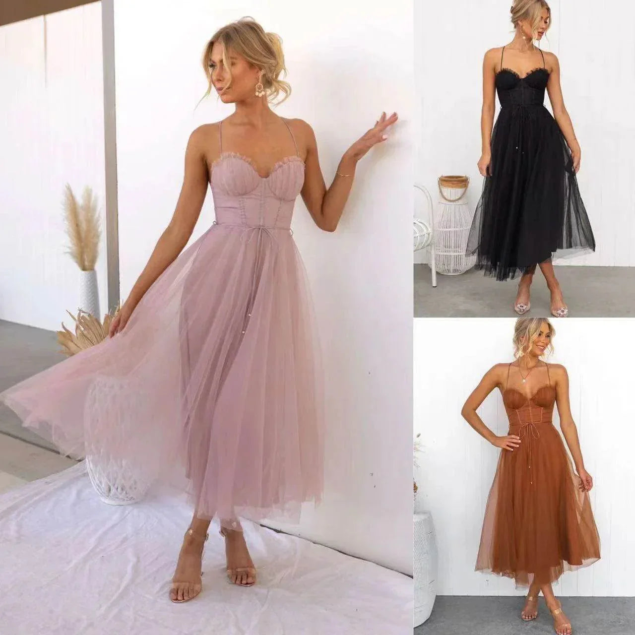 Temperament Camisole Mesh Party & Evening Dress – Mid-Length - ZA-Zola