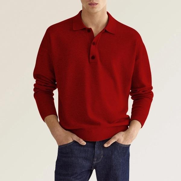 Men’s Long Sleeve V-Neck Button Casual Polo Jacket Shirt