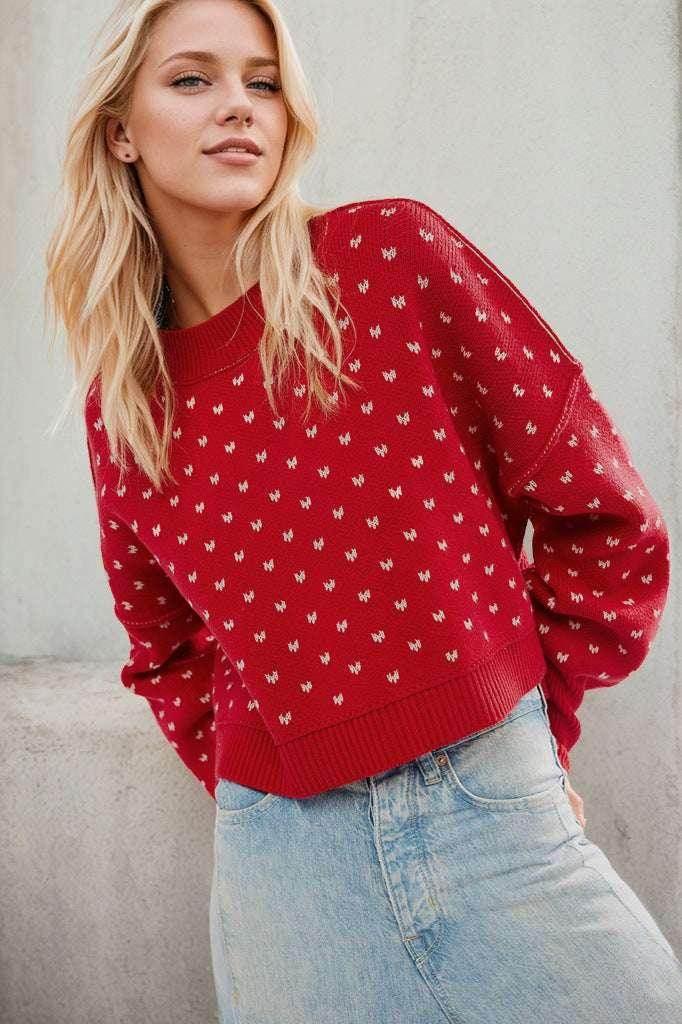 Round Neck Heart Pullover Sweater Women - ZA-Zola