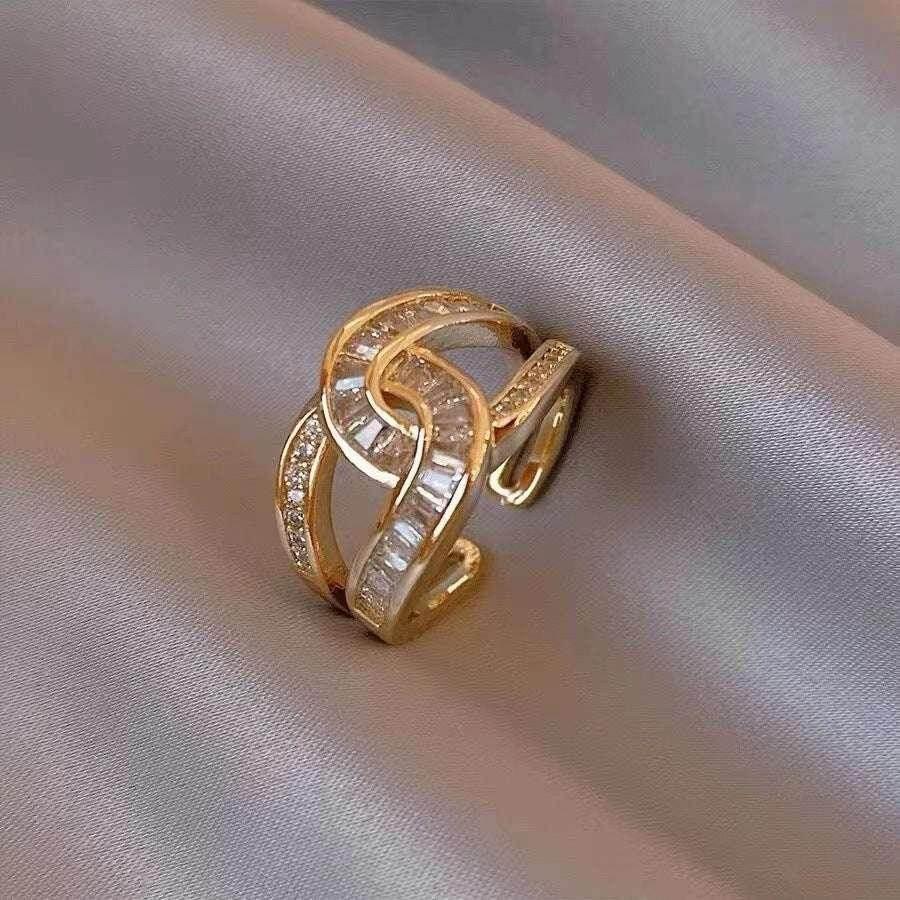Double C Gold Open Ring with Sparkling Zircon - ZA-Zola