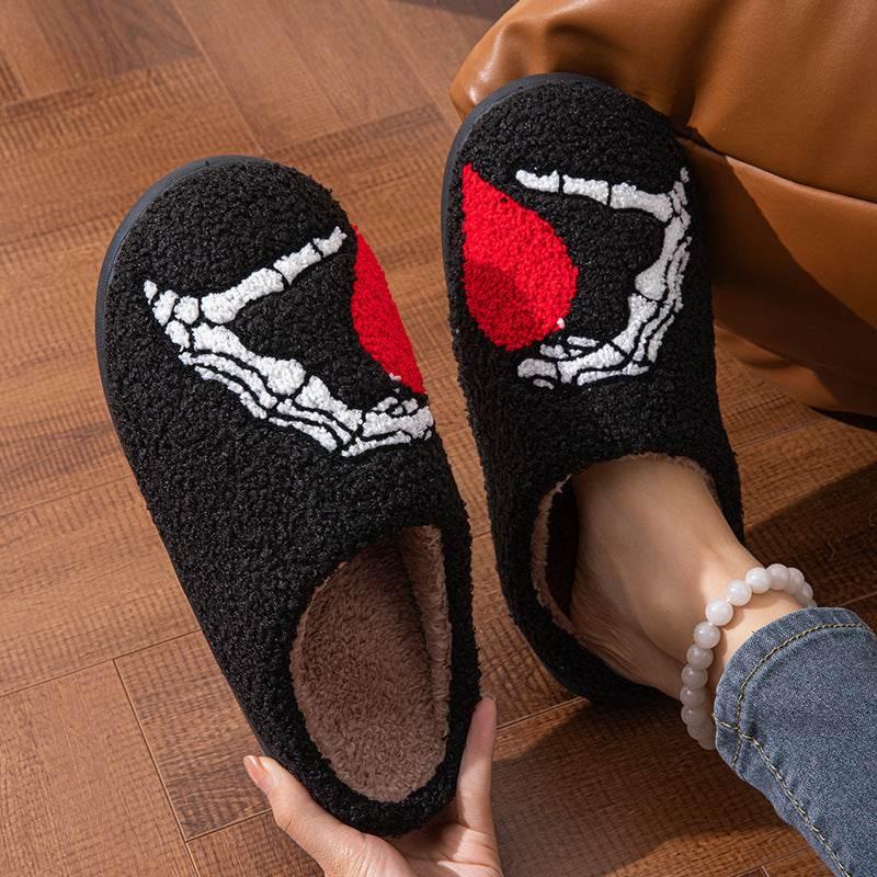 Love Black Hand Cotton Slippers – Warm Indoor Shoes - ZA-Zola