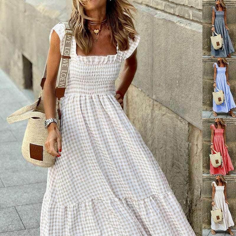 Plaid Pleated A-Line Ruffle Dress – Summer Swing - ZA-Zola