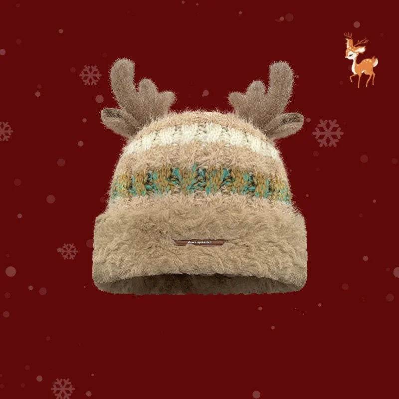 ZA-Zola Christmas Deer Antler Knit Hat - ZA-Zola