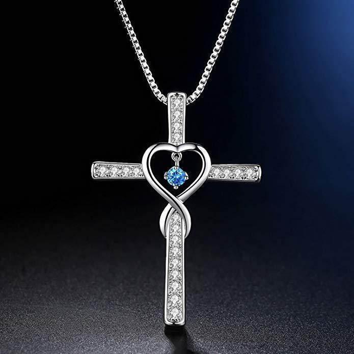Infinity Love Birthstone Cross Necklace – Women’s Faith - ZA-Zola