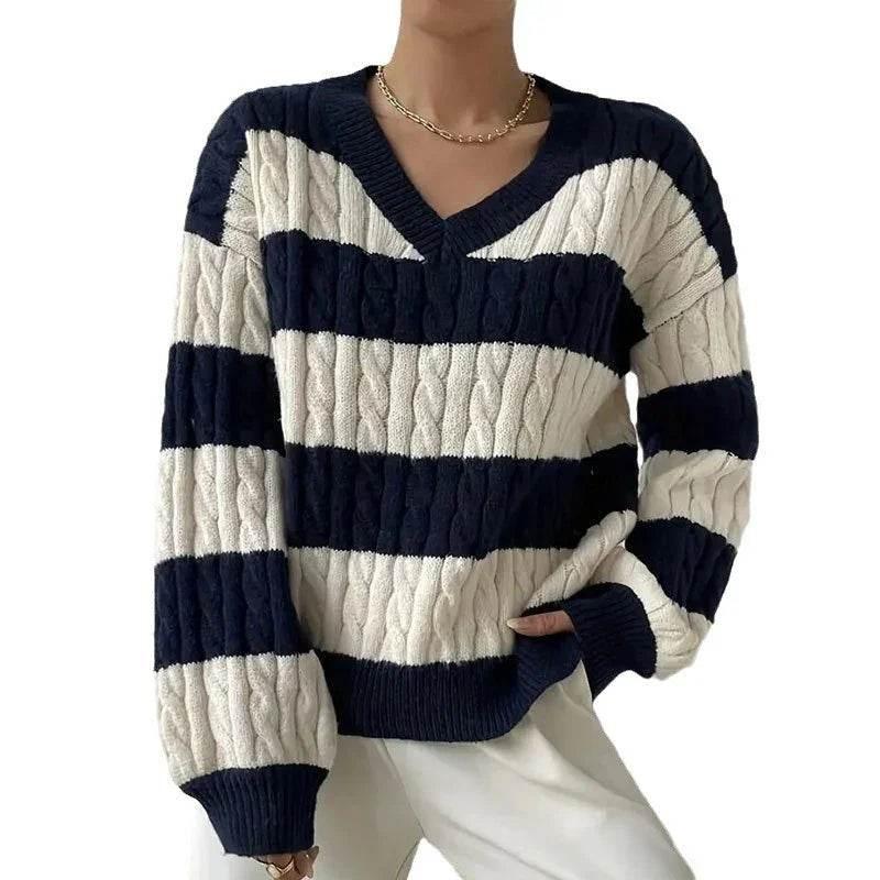 V-neck Striped Women's Sweater – ZA-Zol - ZA-Zola