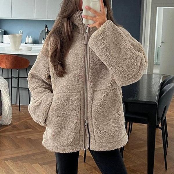 Winter Fleece Jacket Women | Lapel Zip-Up Coat - ZA-Zola