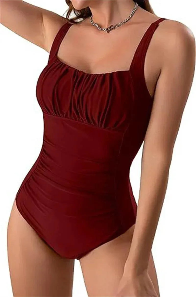 Square Neck Pleated Swimsuit – Beach Vacation Ready - ZA-Zola