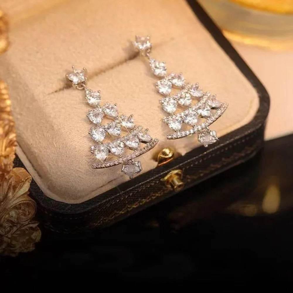 Silver Christmas Tree Earrings - Festive Holiday Jewelry - ZA-Zola