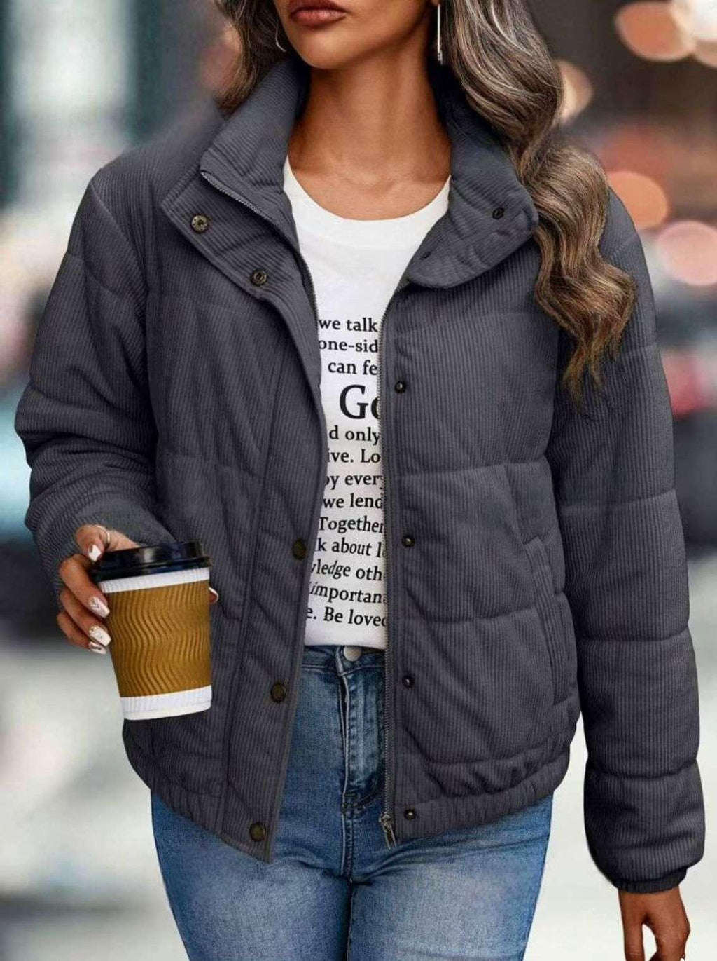 Women’s Short Cotton Jacket – Turtleneck Winter Coat - ZA-Zola