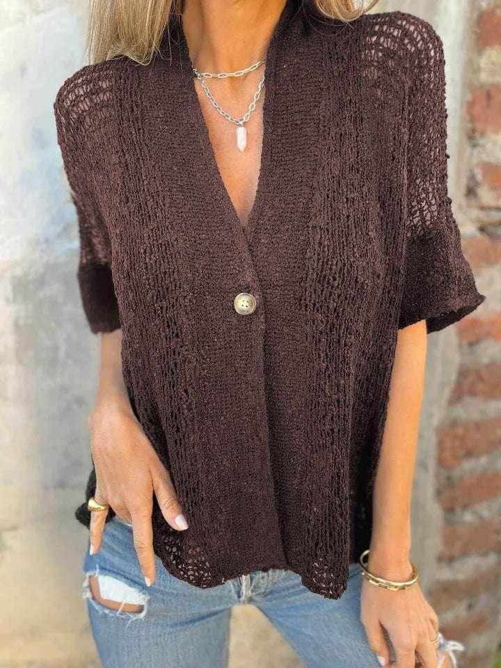 V-neck Hollow Out Knit Cardigan for Women - ZA-Zola