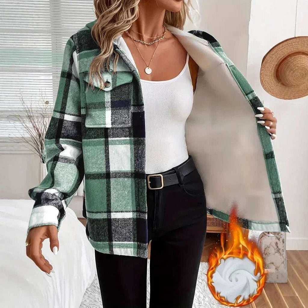Plaid Hooded Jacket Women Casual Winter Layer - ZA-Zola