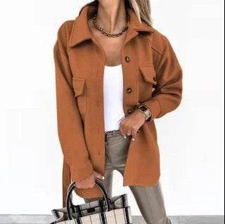 Long-Sleeved Temperament Solid Color Lapel Woolen Coat - ZA-Zola