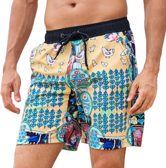 Men's Double-Layer Beach Shorts - 3D Digital Print Swim Trunks