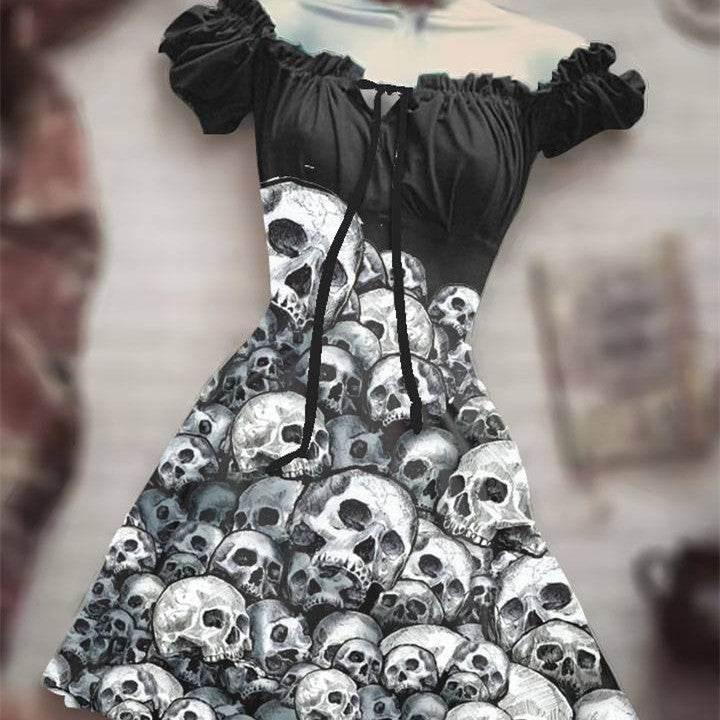 Halloween 3D Skull Print A-Line Dress Women - ZA-Zola