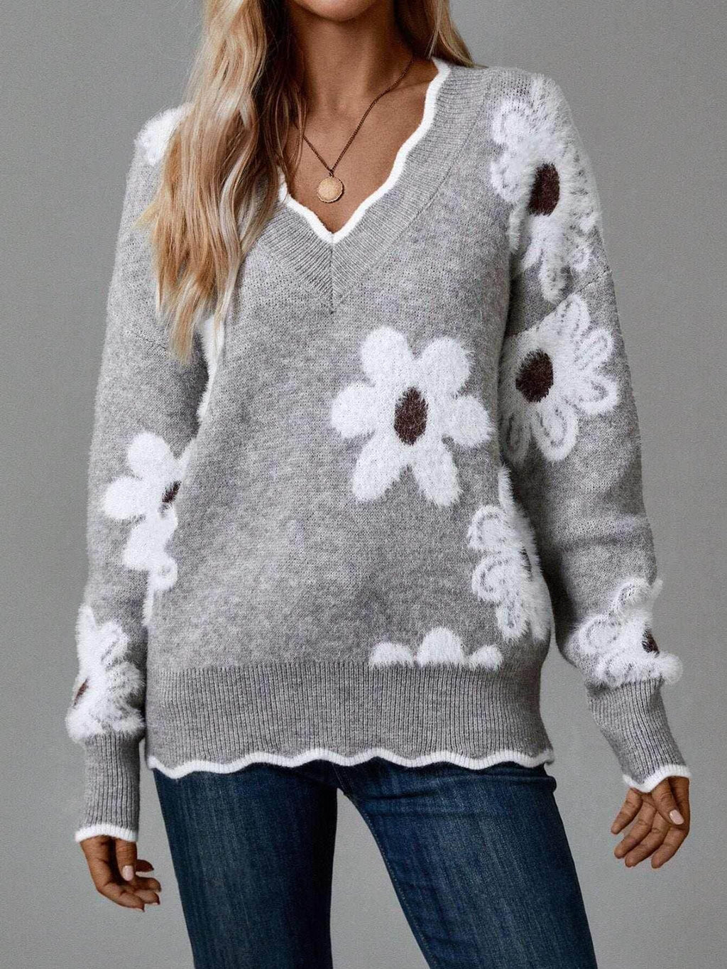 Lace Collar Brocade Cashmere Sweater Women - ZA-Zola