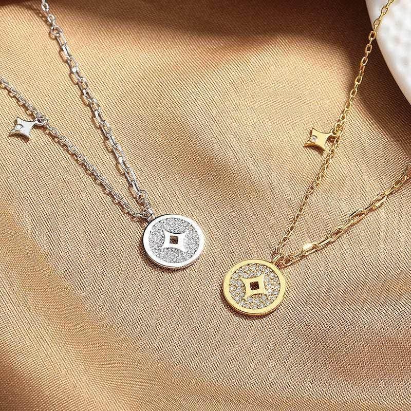 Chinese Style Copper Coin Pendant Necklace - ZA-Zola
