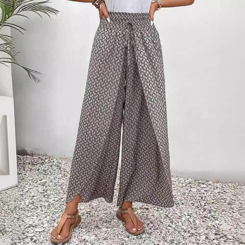 Retro Ethnic Print Lace-Up Trousers – Women’s Fashion - ZA-Zola