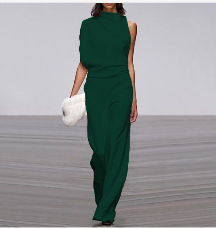 High Waist One Shoulder Trousers Jumpsuit Women