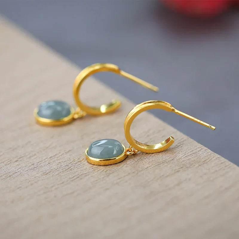 925 Silver Blue Water Jade Egg Earrings for Women - ZA-Zola