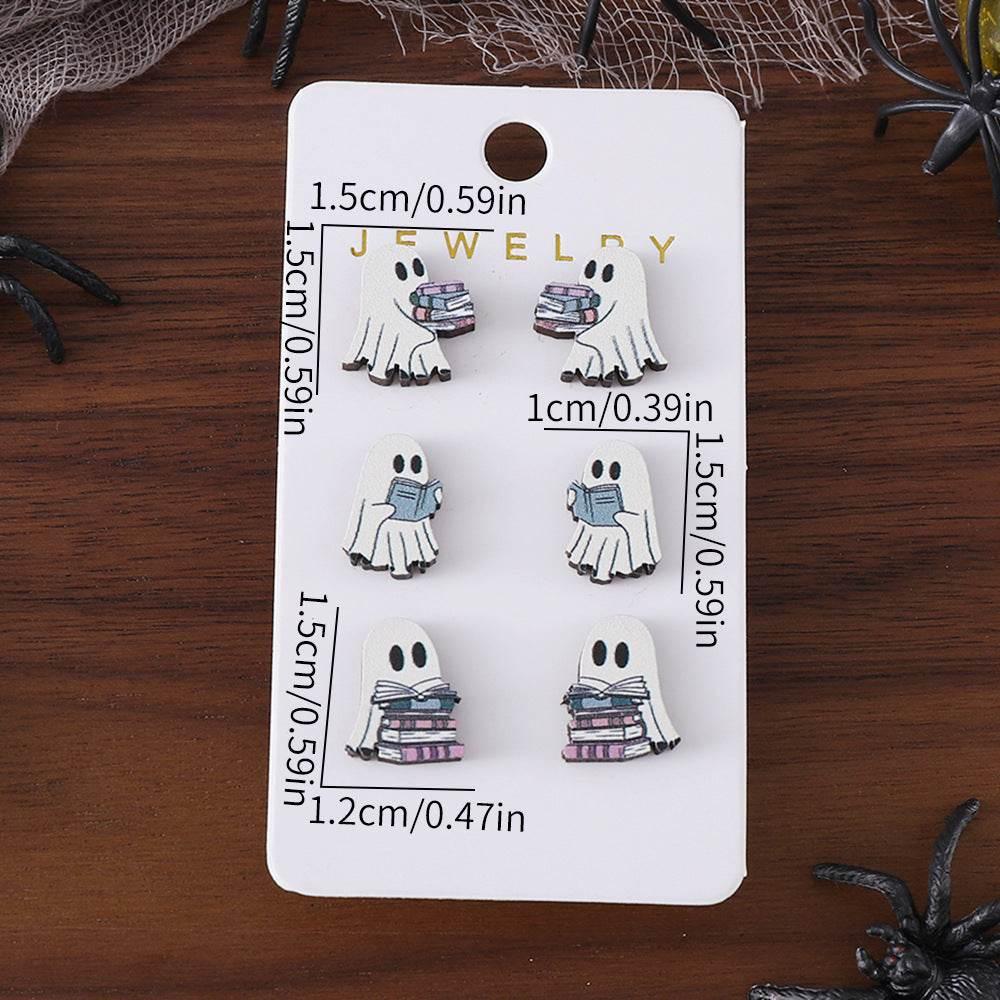 ZA-Zola Halloween Ghost Wooden Stud Earrings Set - ZA-Zola