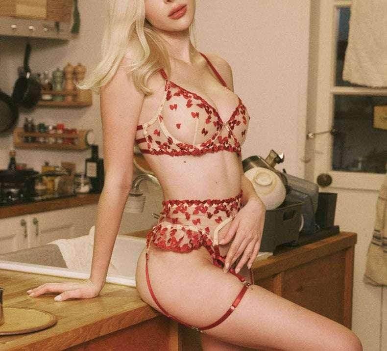 4PCs Love Embroidered Mesh Lingerie Set | Shop Now - ZA-Zola