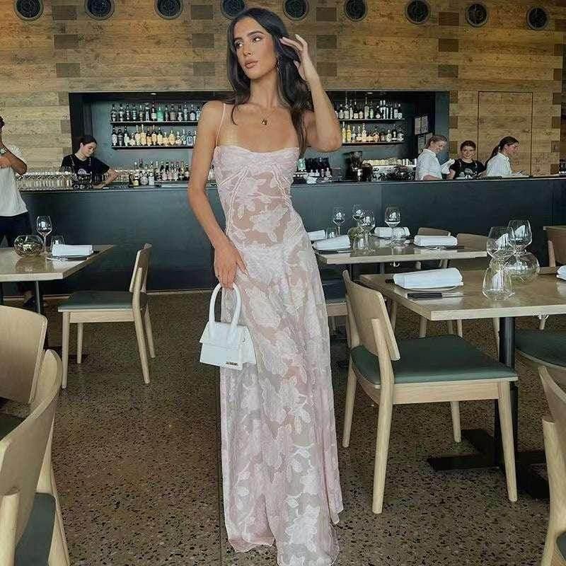Sexy Flowers Lace Suspender Dress – Backless Lace-Up Elegance - ZA-Zola