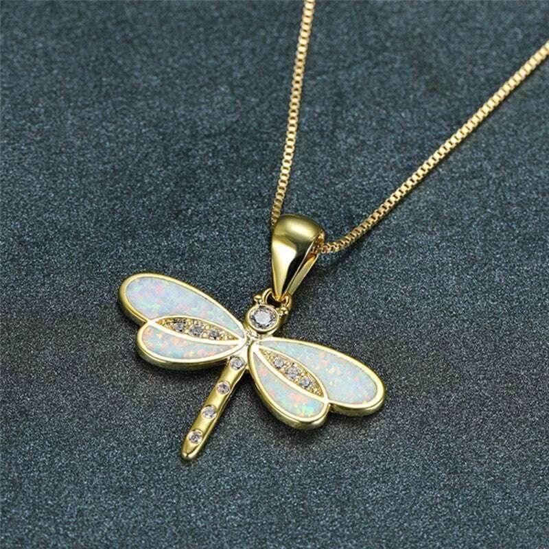 Opal Dragonfly Pendant Necklace for Women - ZA-Zola