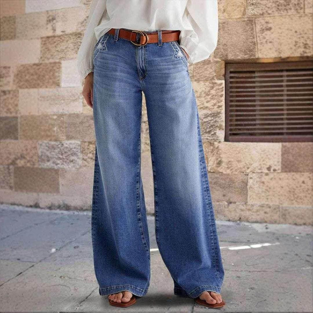 Embroidered High Waist Wide Leg Jeans - ZA-Zola
