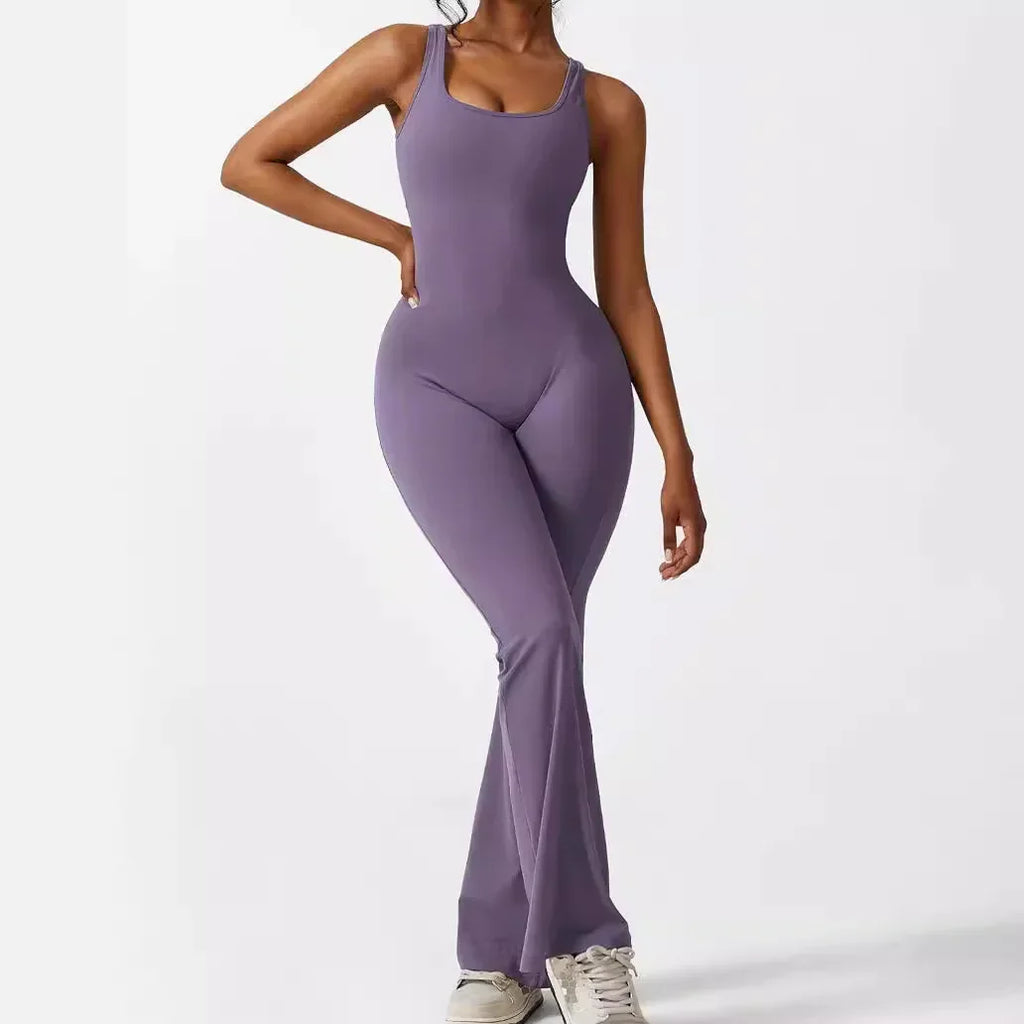Women Sleeveless Flare Yoga Jumpsuit Long Pants Fitness Wear - ZA-Zola