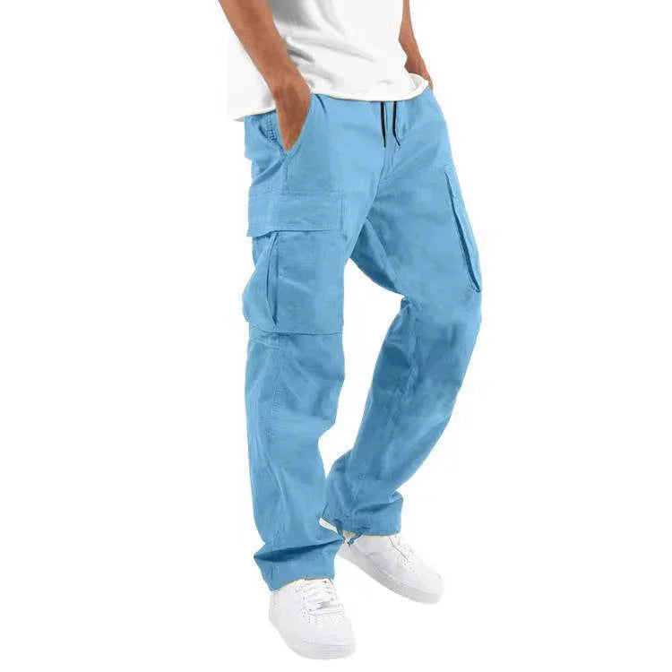 Men’s Trade Drawstring Multi-Pocket Casual Trousers – Loose Workwear Pants