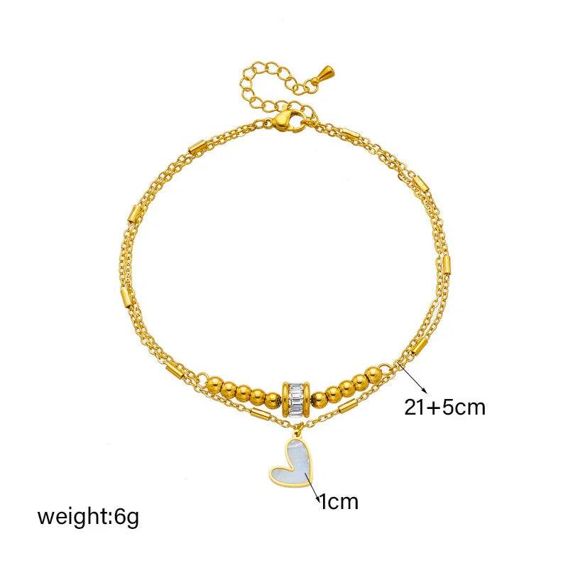 Boho Love Heart Double Layer Anklet – Chic Gold Jewelry - ZA-Zola