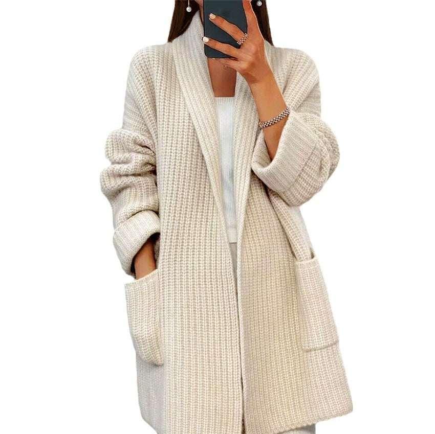 Lapel Knitted Cardigan With Pockets | Casual Sweater Jacket - ZA-Zola