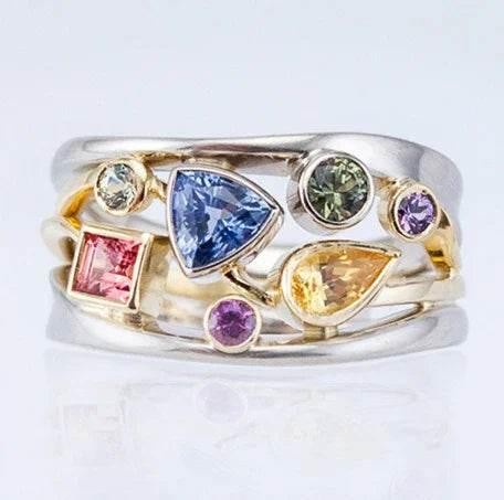 Multicolor Wavy Geometric Zircon Women's Ring - ZA-Zola