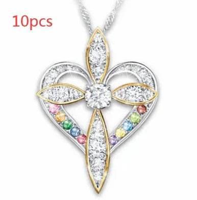 Love Heart Cross Pendant Necklace – Unisex Alloy - ZA-Zola