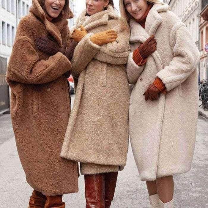 Lapel Lamb Fleece Coat with Pockets – Women’s Winter Coat - ZA-Zola