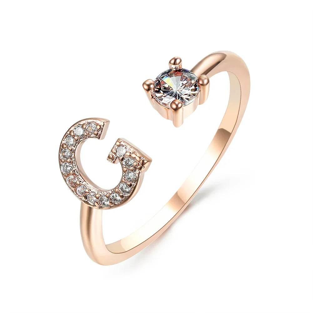 Adjustable A–Z Initial Ring for Women with Zircon - ZA-Zola