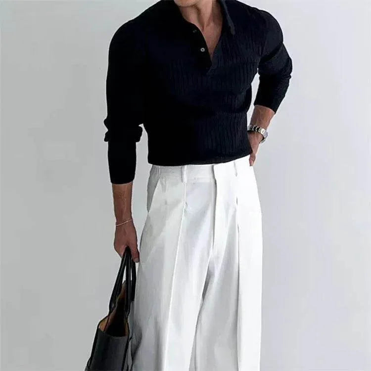 Lapel Button Polo Shirt - Slim Fit Solid & Striped Top - ZA-Zola