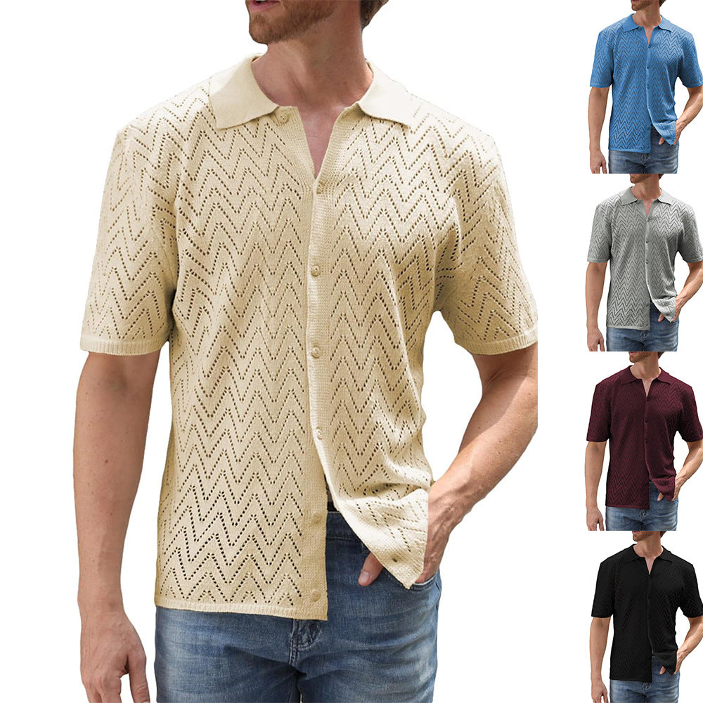 Men’s Summer Hollowed Leisure Short Sleeve Shirt