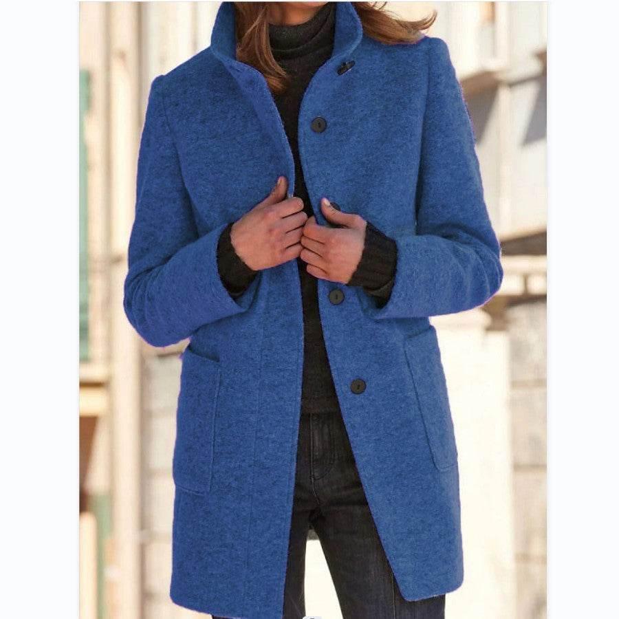 Fashion Stand Collar Woolen Coat with Pockets for Women - ZA-Zola