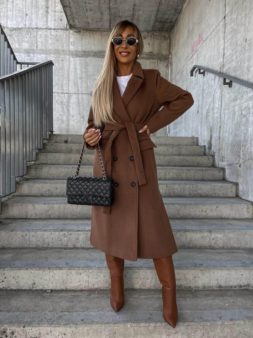 Women’s Double-Breasted Lapel Jacket With Belt Winter Coat - ZA-Zola