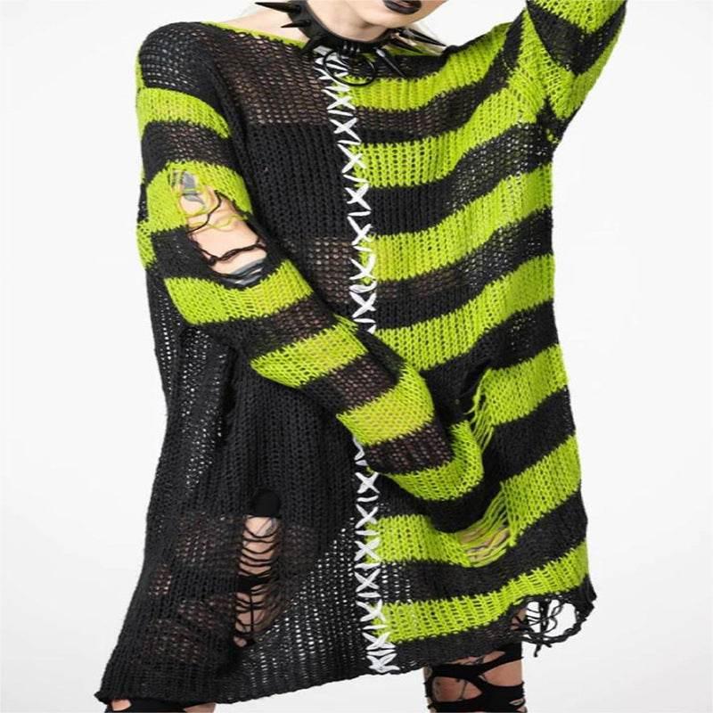 ZA-Zola Halloween Ripped Long Loose Sweater Women - ZA-Zola