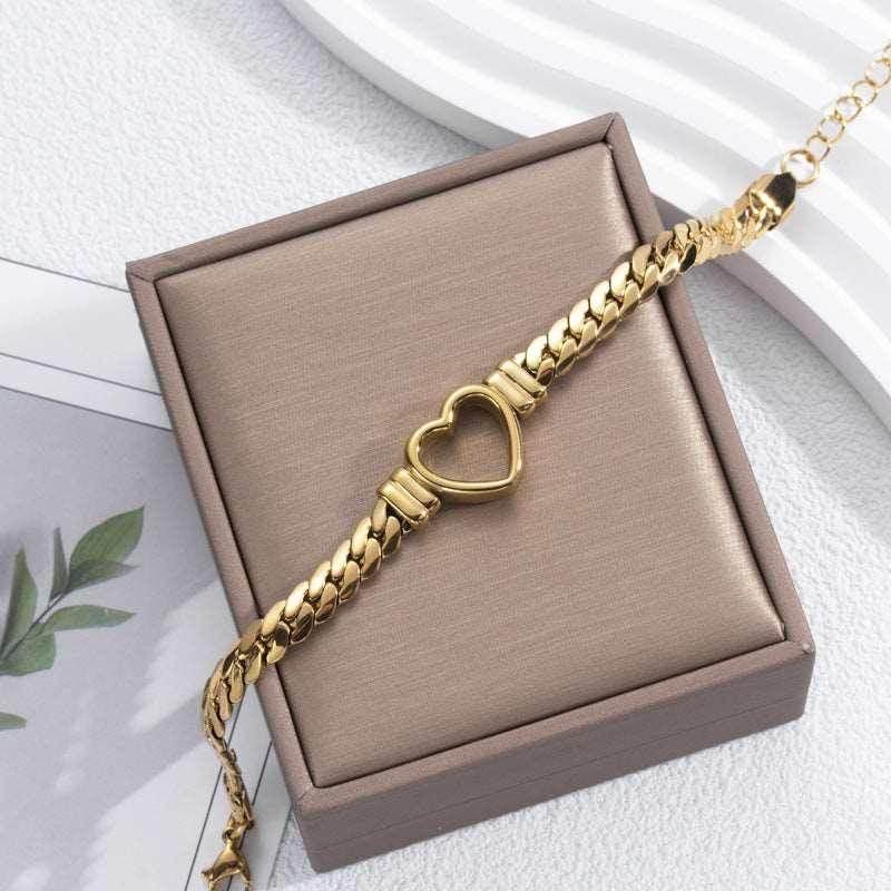 Hollow Heart Titanium Steel Bracelet | Unisex Jewelry - ZA-Zola