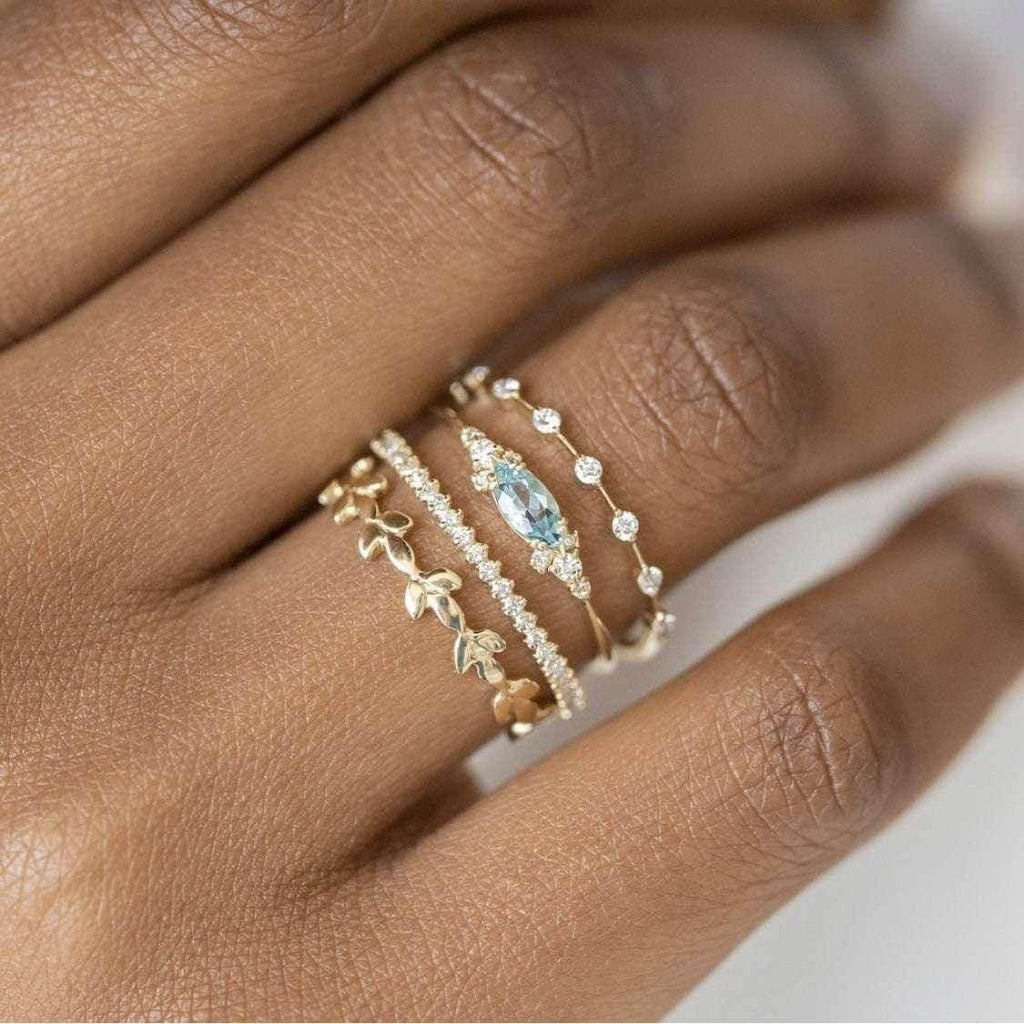 Square Zircon 4-Piece Gold Ring Set for Women - ZA-Zola