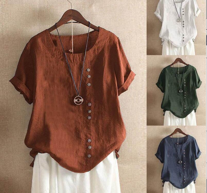 Retro Cotton Linen Loose Plus Size T-Shirt - ZA-Zola