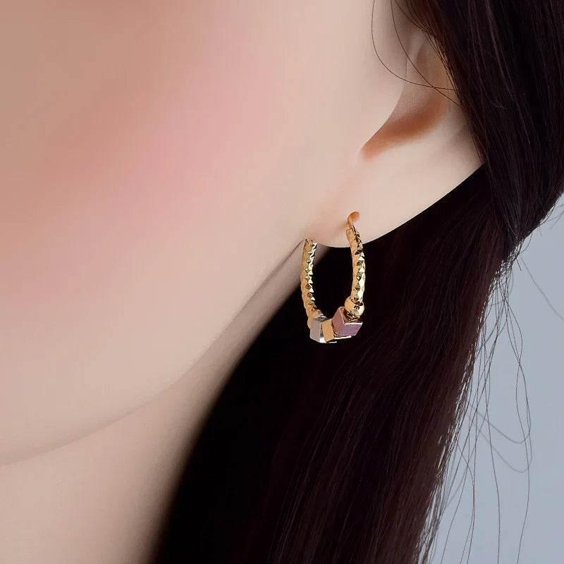 Gold Contrast Hollow Rosette Hoop Earrings - ZA-Zola