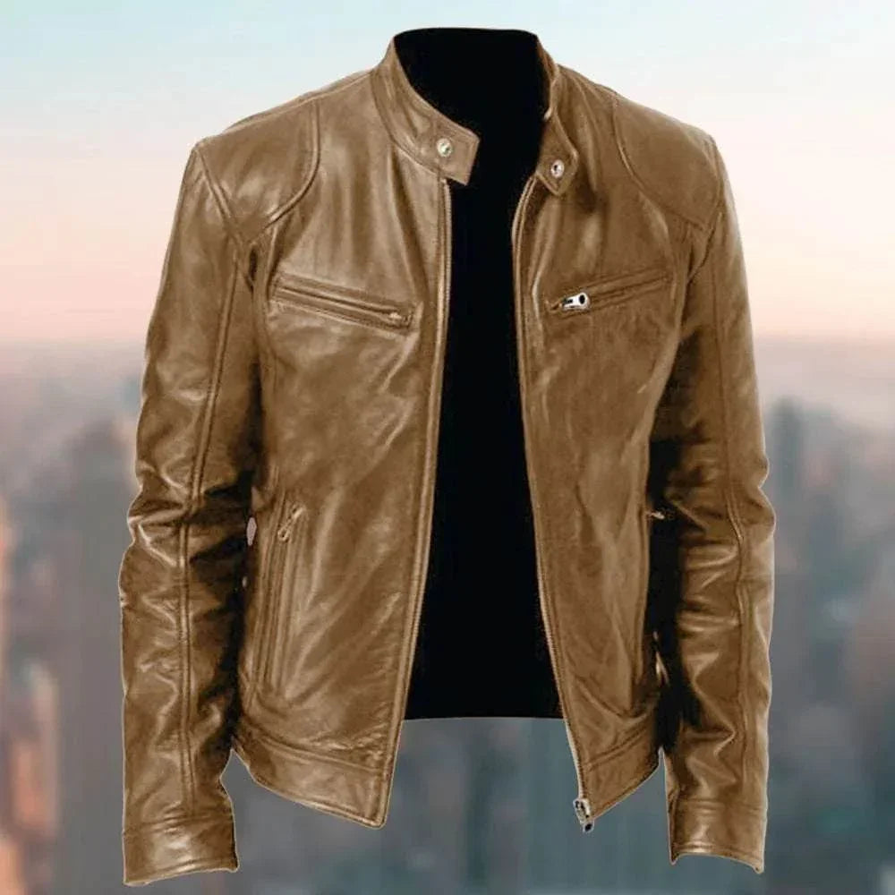 Men's Warm Zipper Cardigan with PU Leather Detail - ZA-Zola