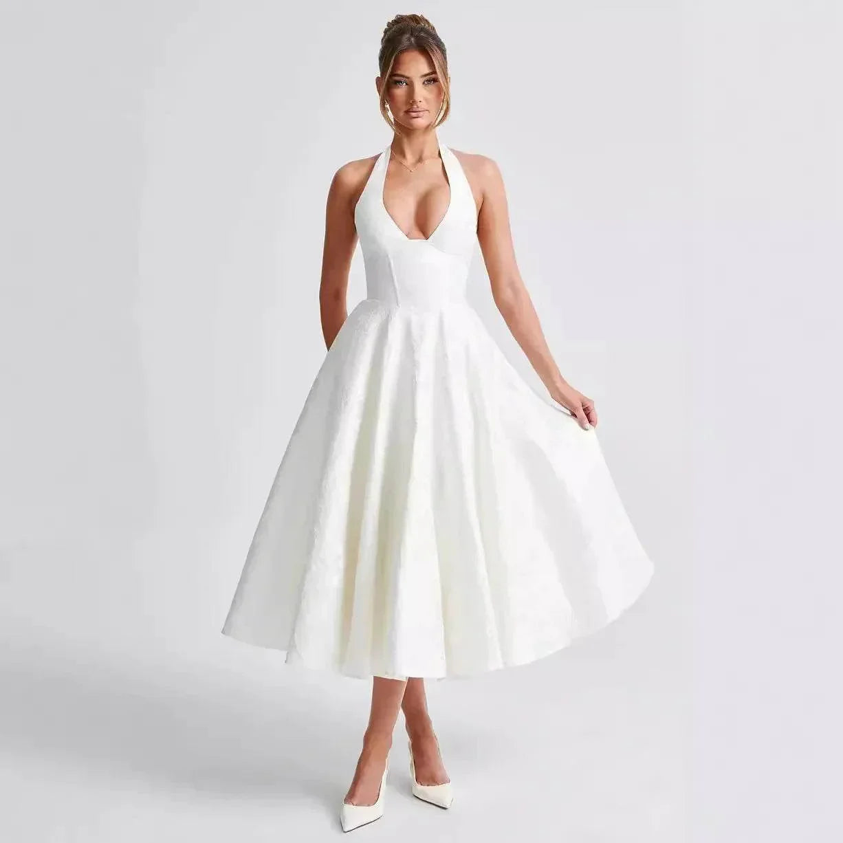 Halter Lace-Up Jacquard Maxi Dress – Vacation Glam - ZA-Zola