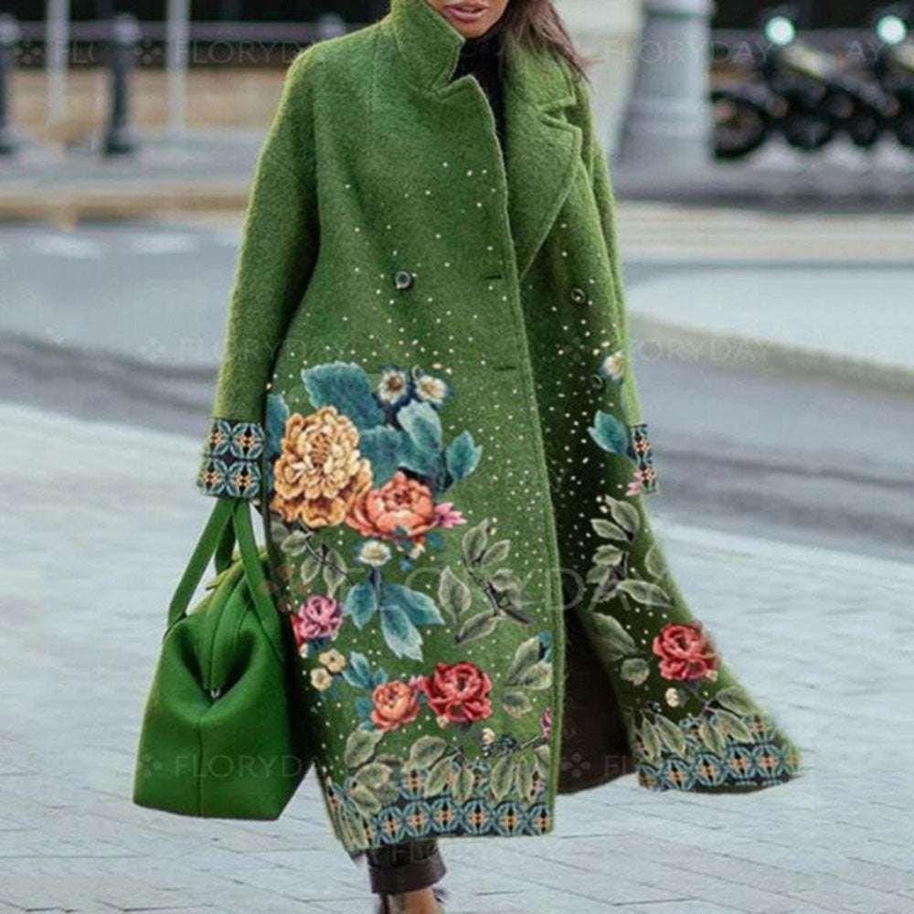 Women Plaid Long Coat Color Match Loose Fit - ZA-Zola